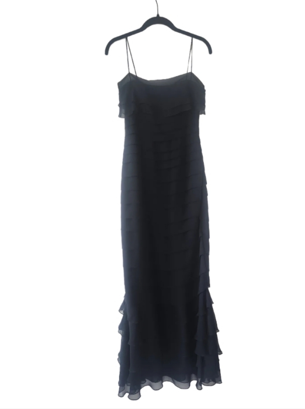 Black Spaghetti Strap Layered Evening Dress